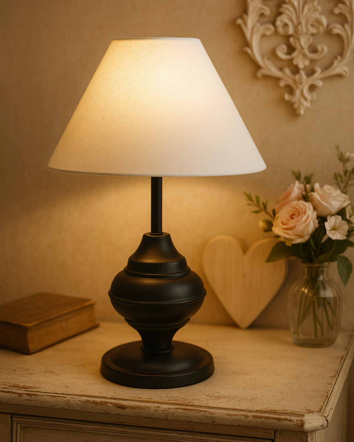 Image of Glowhere Modern Black Urn Table Lamp, White Cone Shade for Bedroom & Living Room Table Lamp
