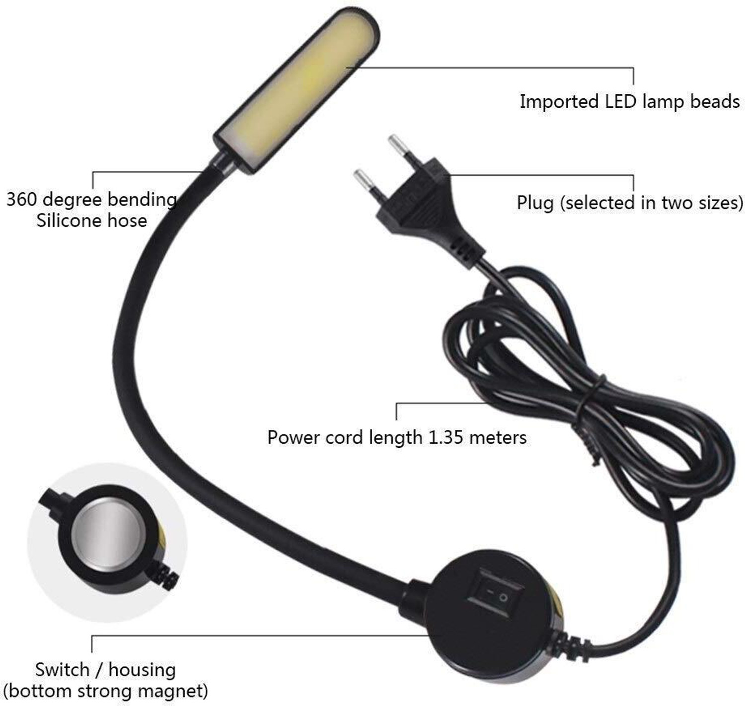 Image of JentraShop 10W Sewing Machine Light with 30 Led'S Magnetic Mounting Base Study Lamp