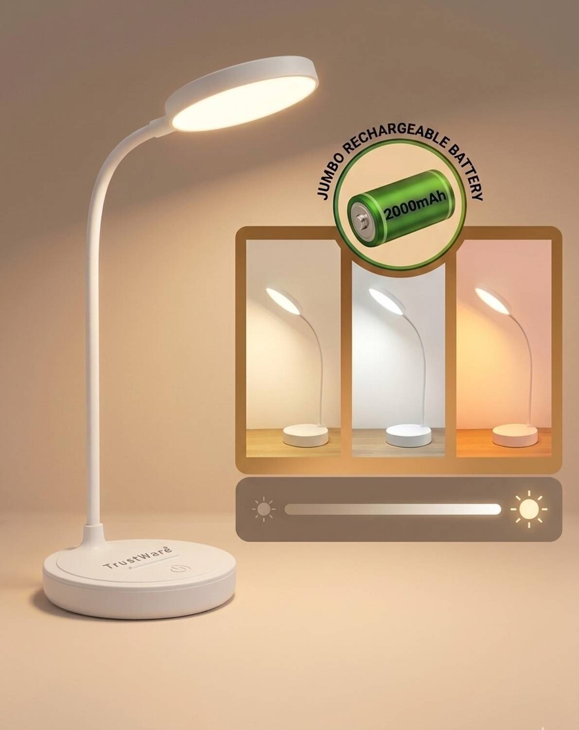 Trust Ware White LED Table Lamp 3 Brightness Modes, Touch Contr