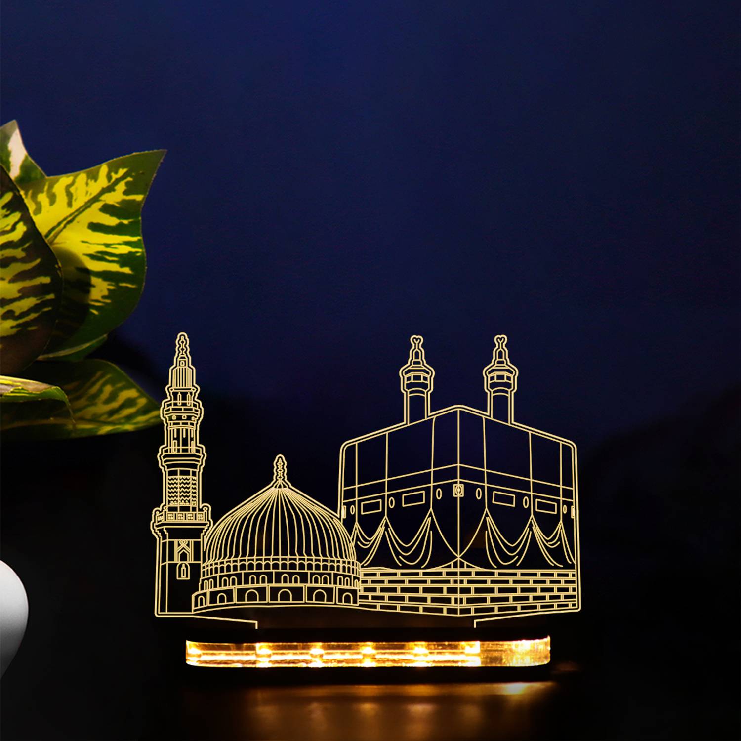 StarLaser 3D Makka Madina Night Lamp with Warm White Color & Wood