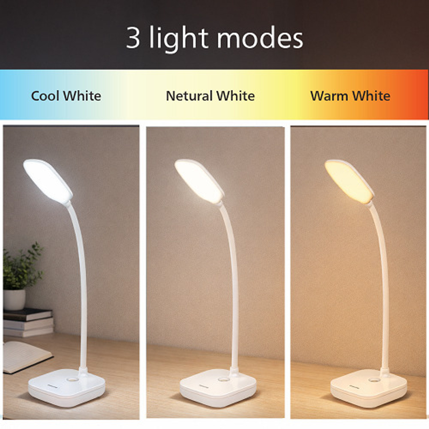 Image of PHILIPS 5W VION White LED Desk Light, 3-in-1, EyeComfort Technology Adjustable Design Table Lamp