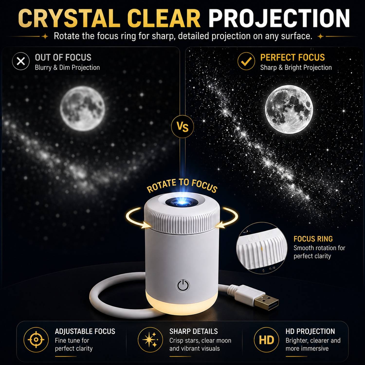 WrapWall Rotating Galaxy Projector with Night Light - Image 5