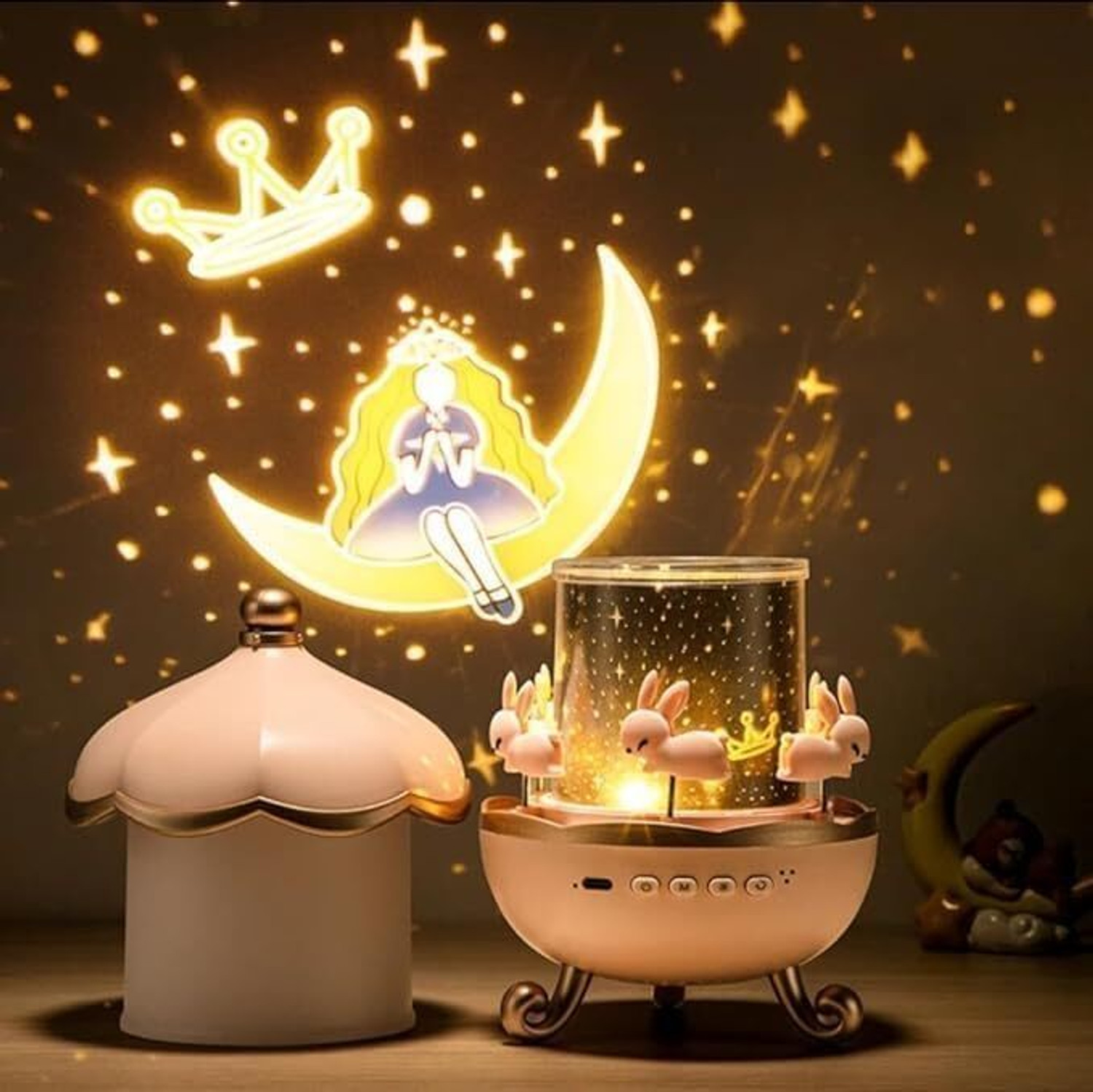Image of votozi Plastic Bunny Night Light Cabin Projector Lamp Night Lamp