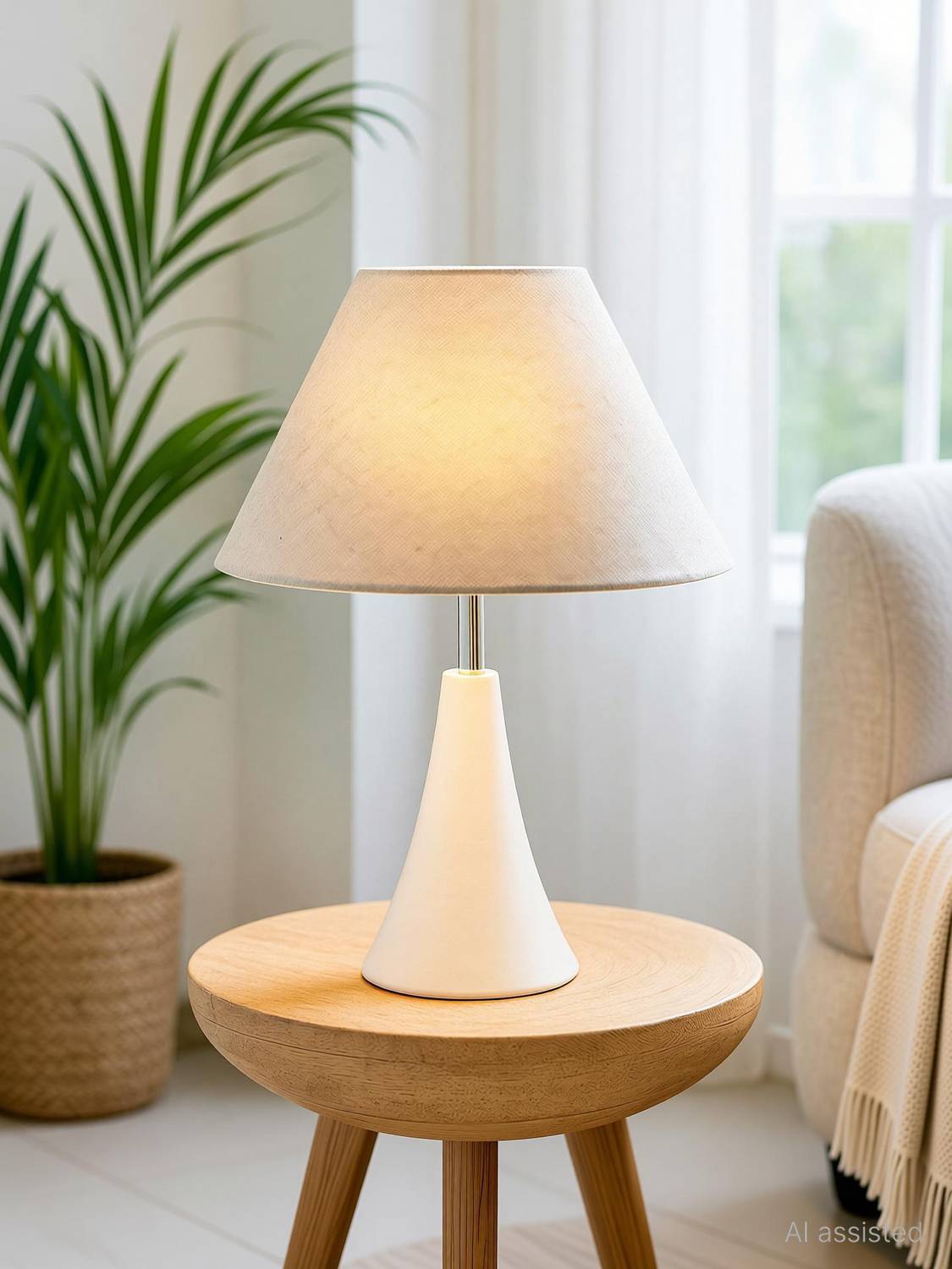 Glowhere Modern Farmhouse Lamp, Beige Cone Shade for Nightstand &