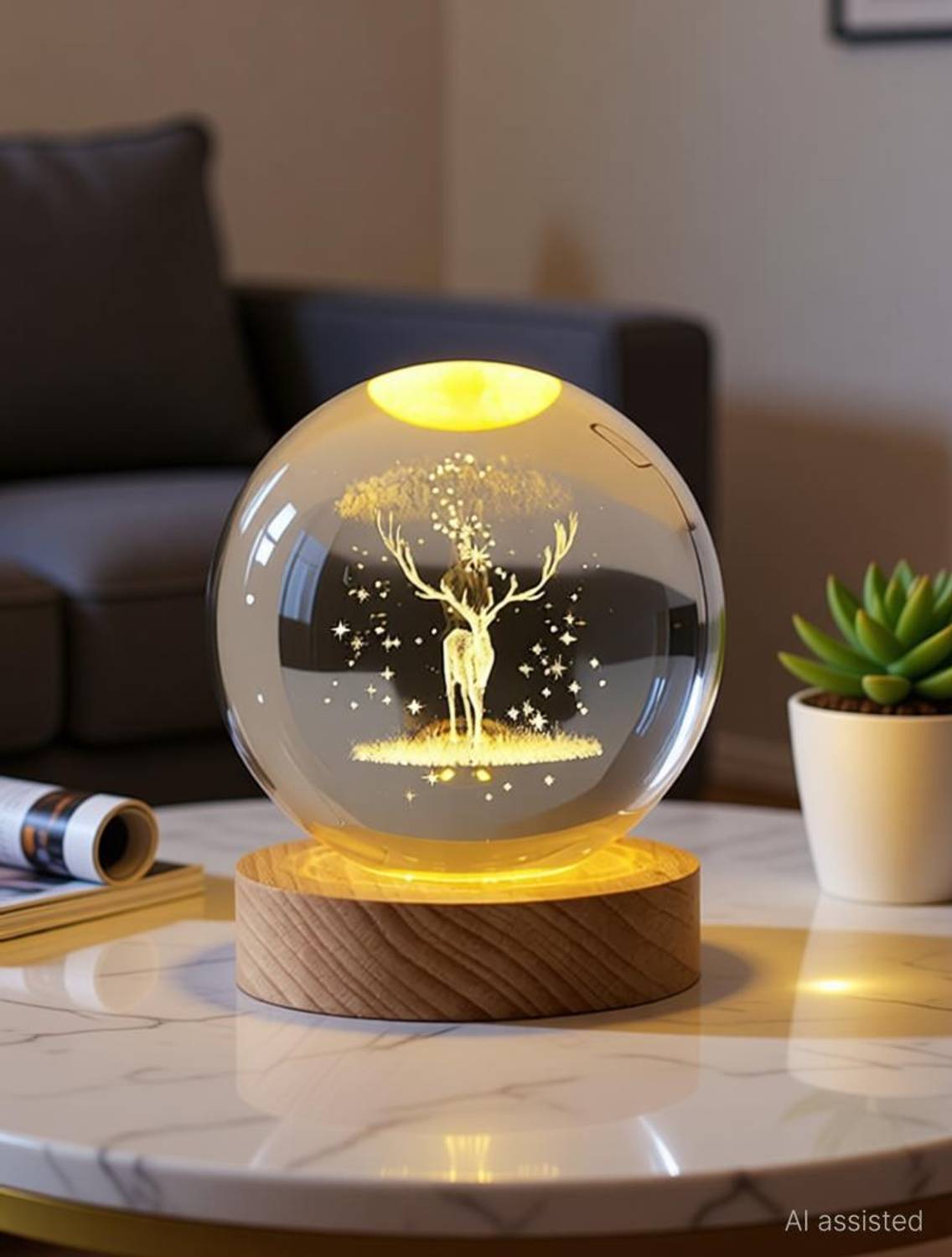 carempire 3D Deer Forest Crystal Ball Night Light Ball Projection Lamp Planet Model Table Lamp