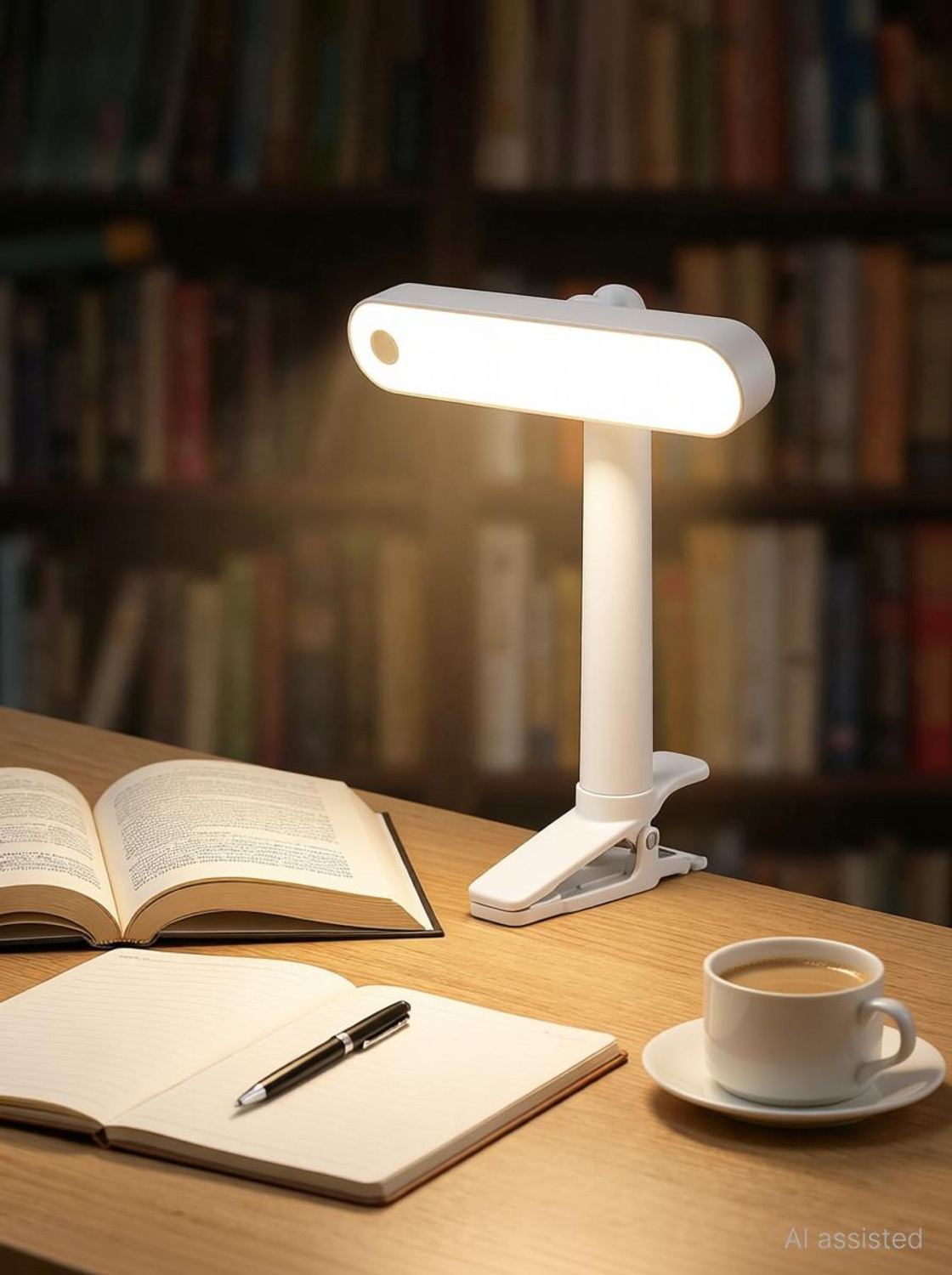 Image of FOKRIM 3 color mode Rechargeable with Touch Sensor on /off, 360 Degree Rotating Study Lamp (15 cm, White)