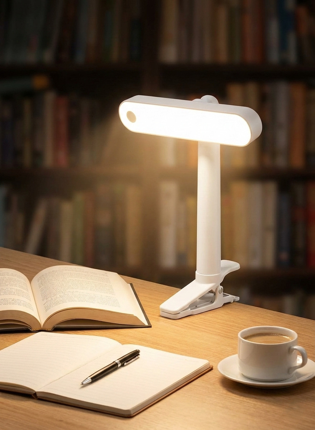 Image of FOKRIM 3 color mode Rechargeable with Touch Sensor on /off, 360 Degree Rotating Study Lamp (15 cm, White)
