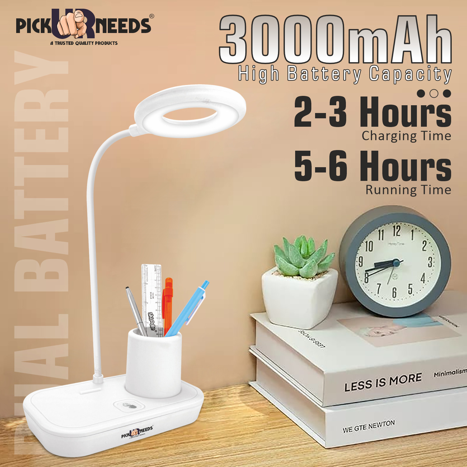 Image of Study Table Lamp Rechargeable Table Lamp Torch ON / OFF With Pen Stand Night Desk Light Study Lamp