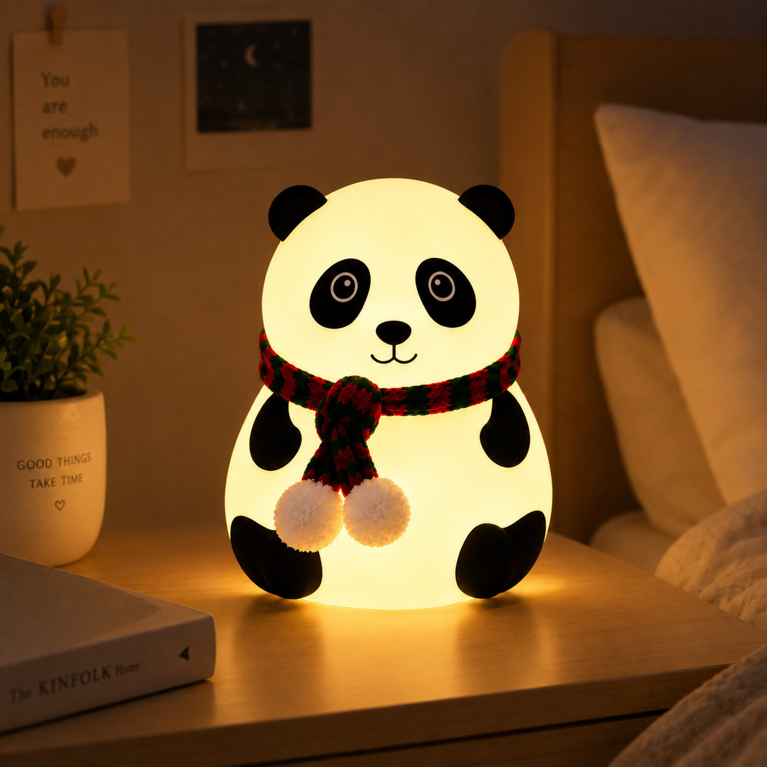 Image of DIKUJI ENTERPRISE Cute Panda 7 Color Changing LED Night Lamp Soft Silicone Rechargeable Light Night Lamp