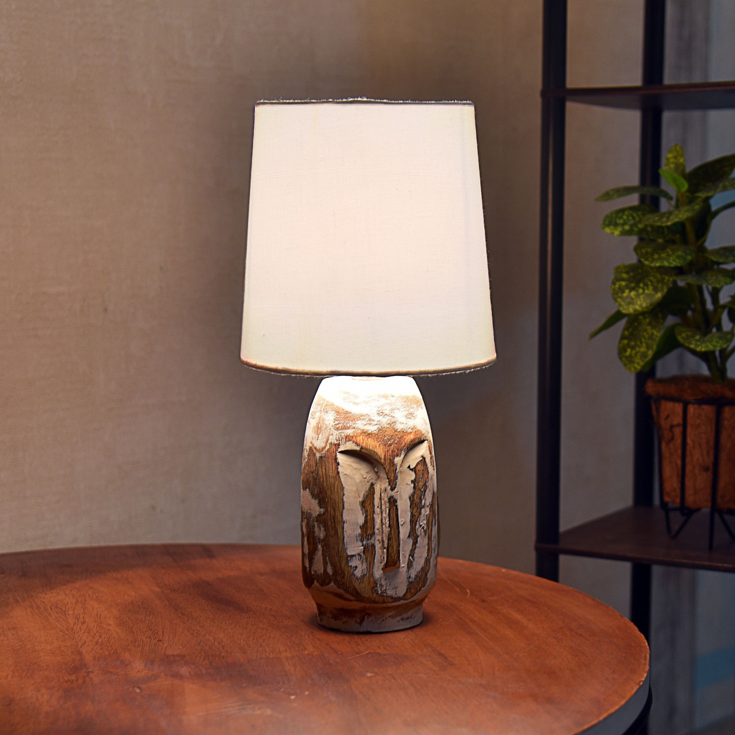 Image of Homesake Distress Small Oval Table Lamp for Bedroom Living Room Simple Retro Wood Table Lamp