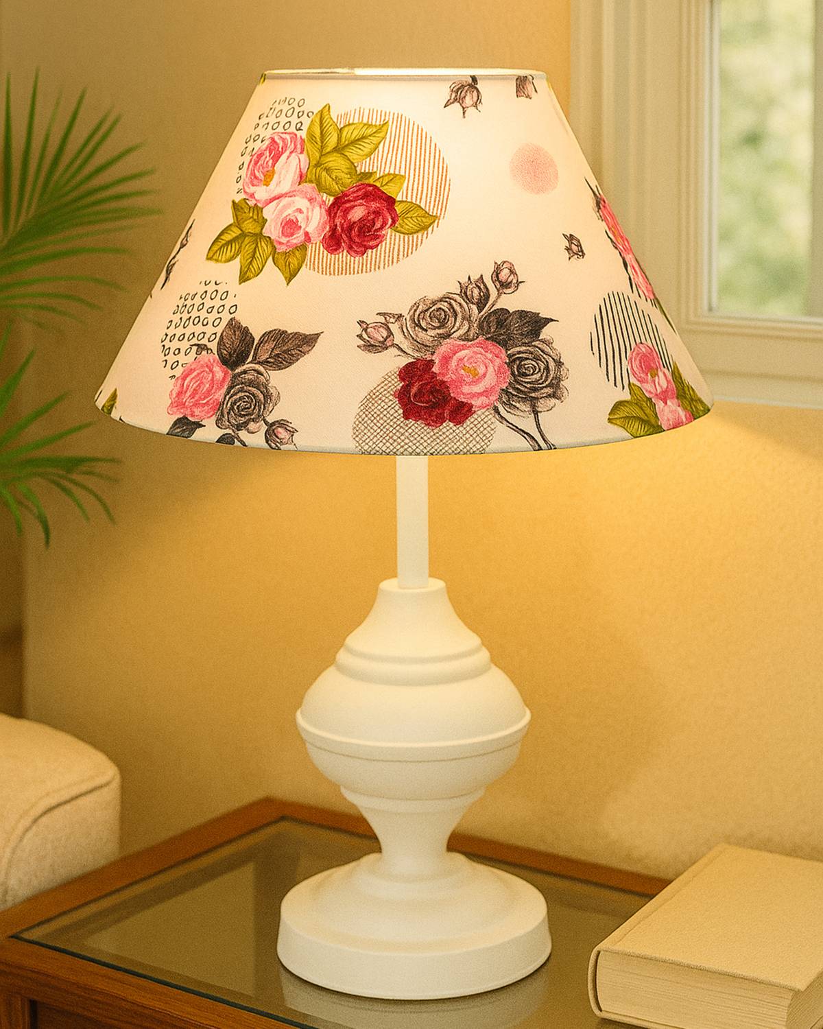 Glowhere Farmhouse Matte Table Lamp, Rose Cone Fabric Shade for B