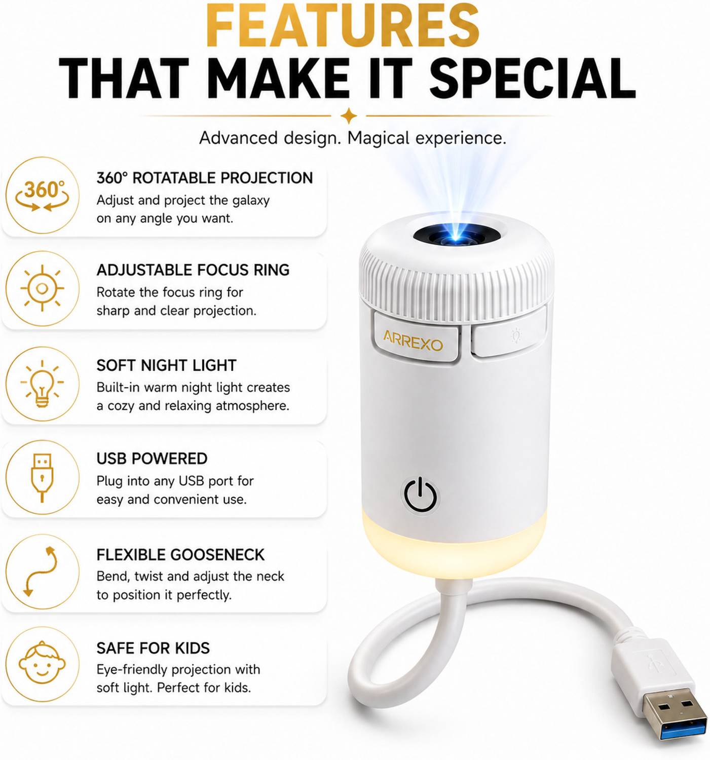 WrapWall Rotating Galaxy Projector with Night Light - Image 3