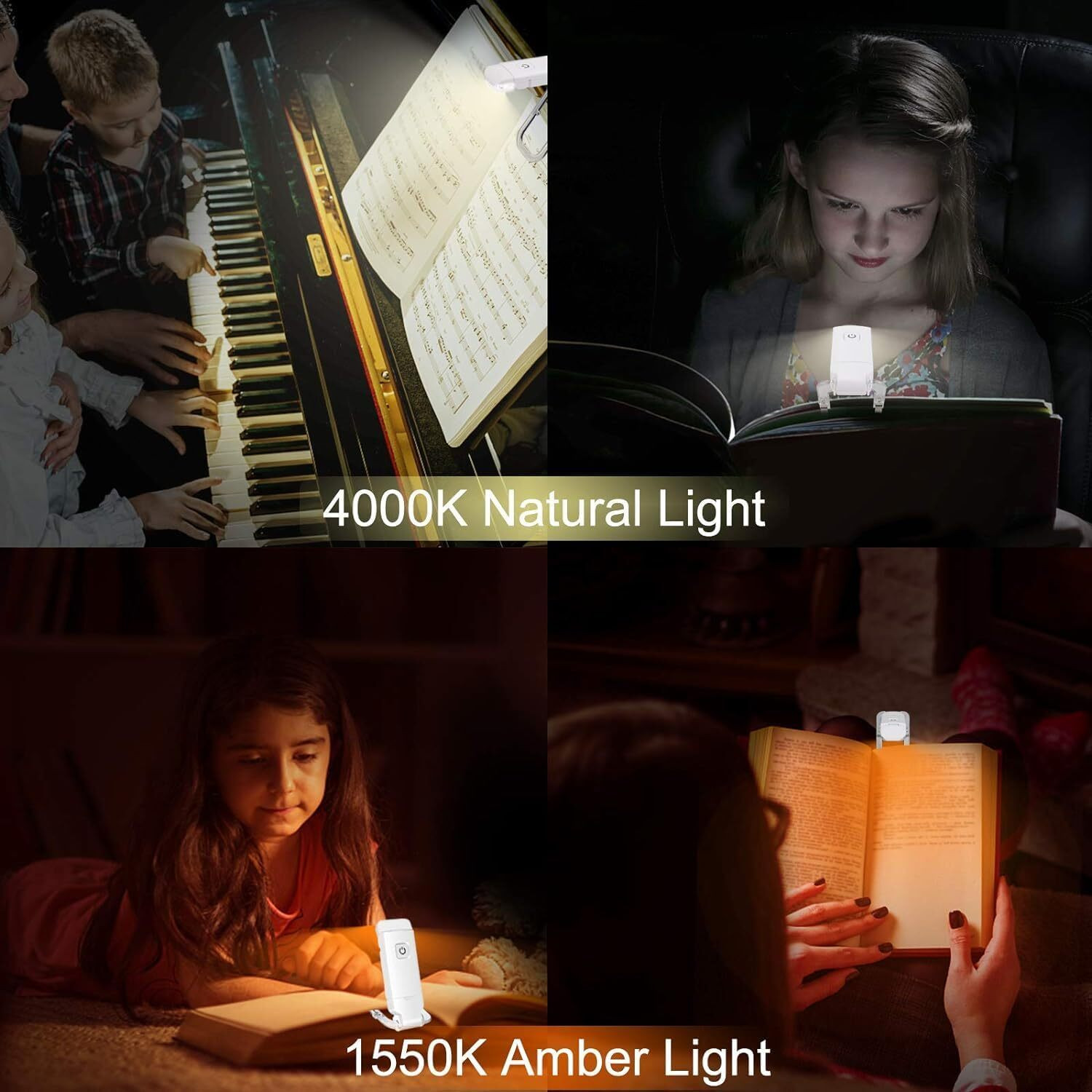 Image of MJKD Book Light Rechargeable, Amber Reading Lights for Books in Beda Study Lamp