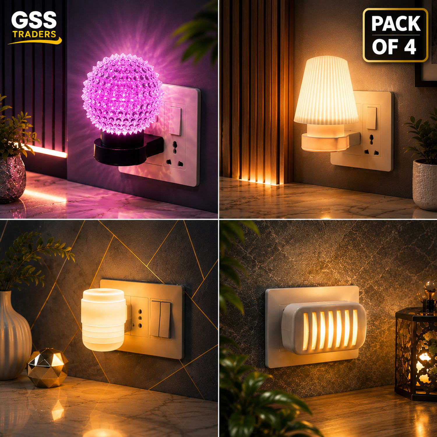 Image of Asonn LED Night Lamp Set of 4 | Bright, Safe & Energy Efficient Home Lighting Night Lamp