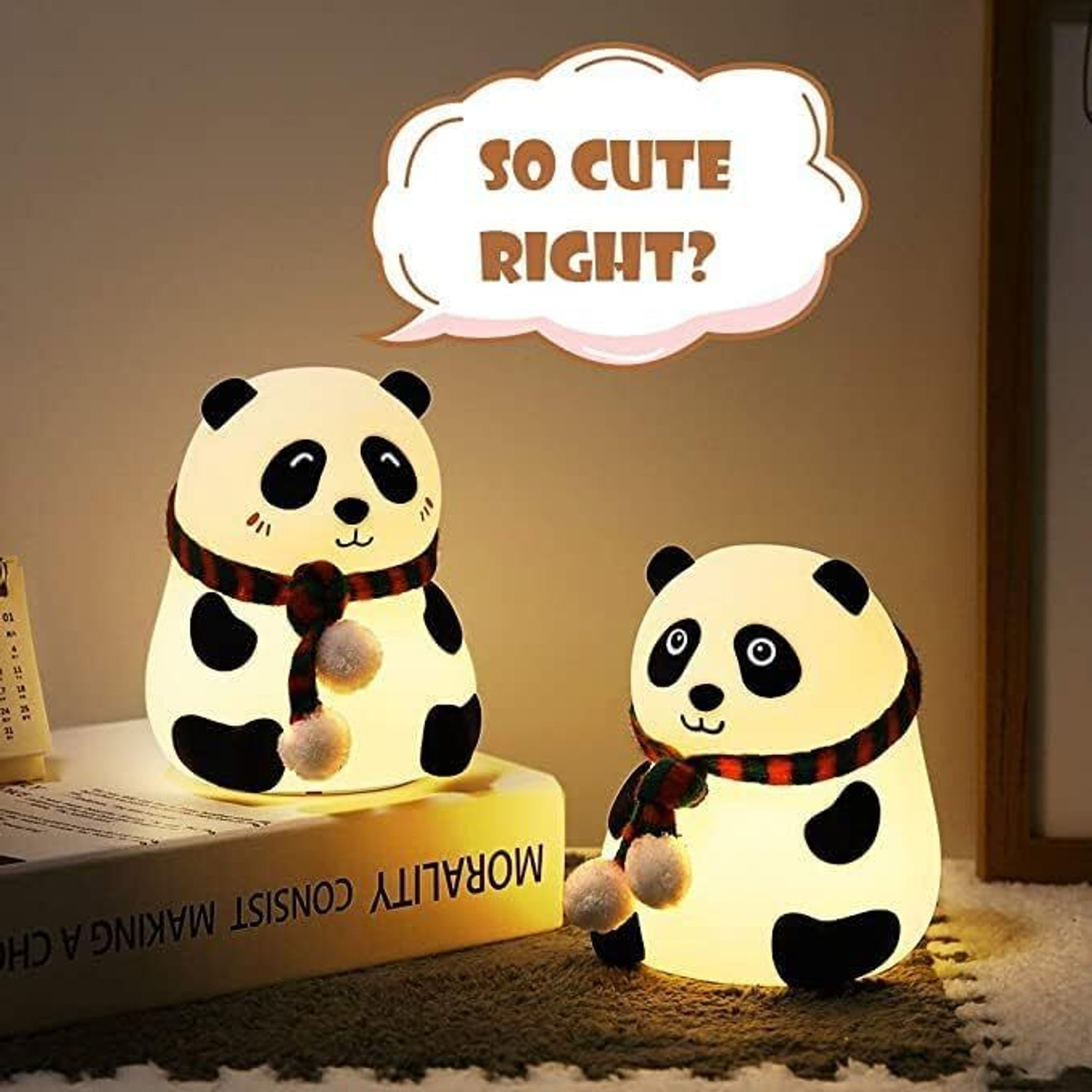 Image of Fortay Cute Panda,USB Rechargeable, 7-Colors Changing Light, Room Decor - 14 cm