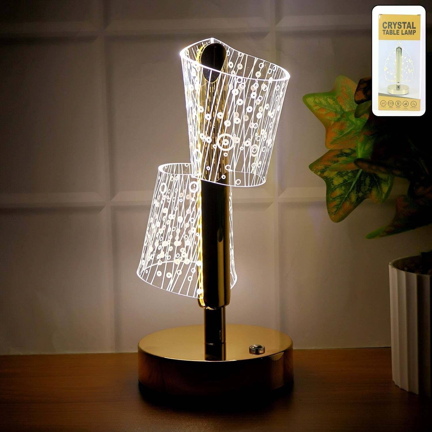 DeoDap Crystal LED Double Shade Table Lamp Stylish Elegant Ligh