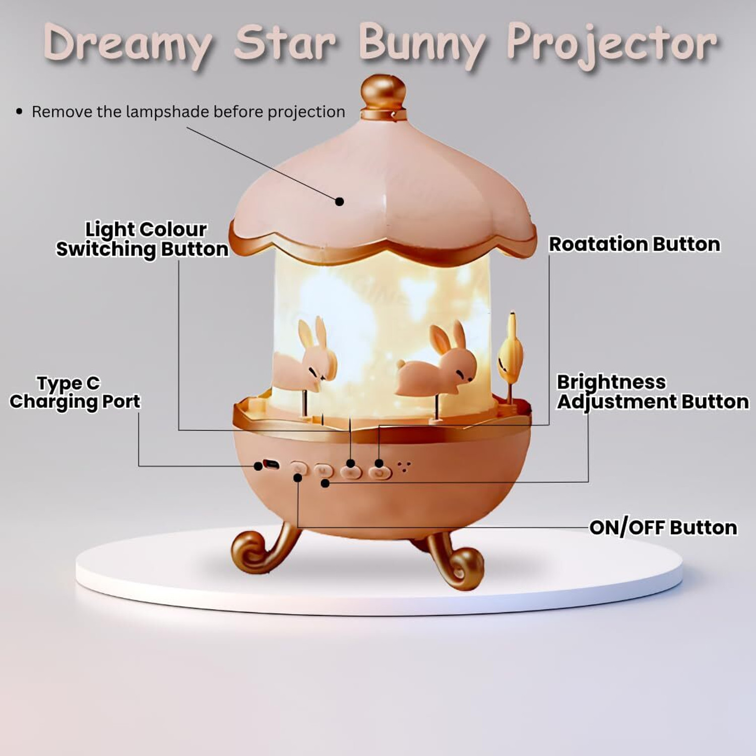 Image of NPN Bunny Carousel Night Light Projector | 6 Sets Film 360 Rotating Night Lamp