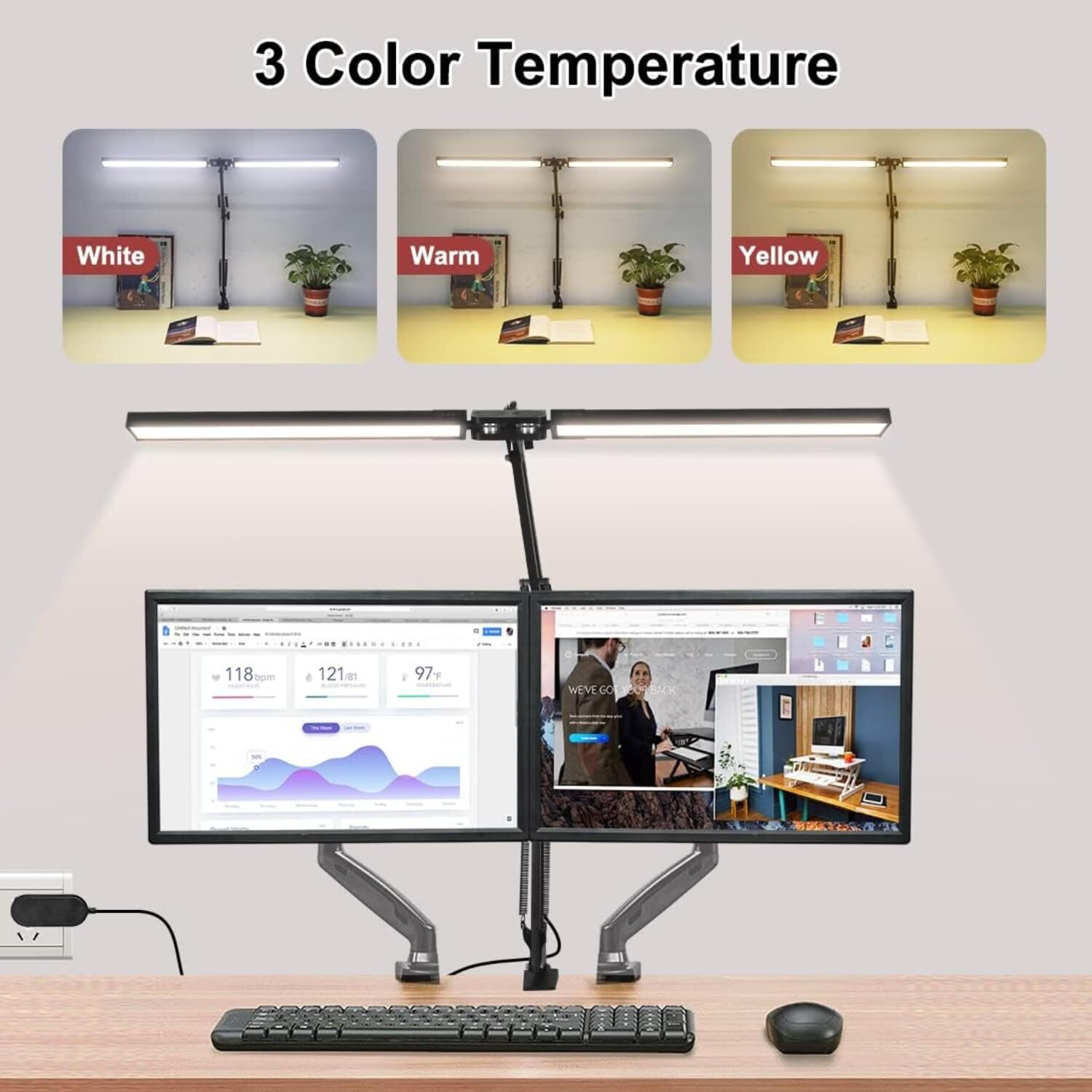 Image of Nyrwana Double Head LED Table Lamp for Study Room | Desk Lamp with Swing Arm Stand Study Lamp