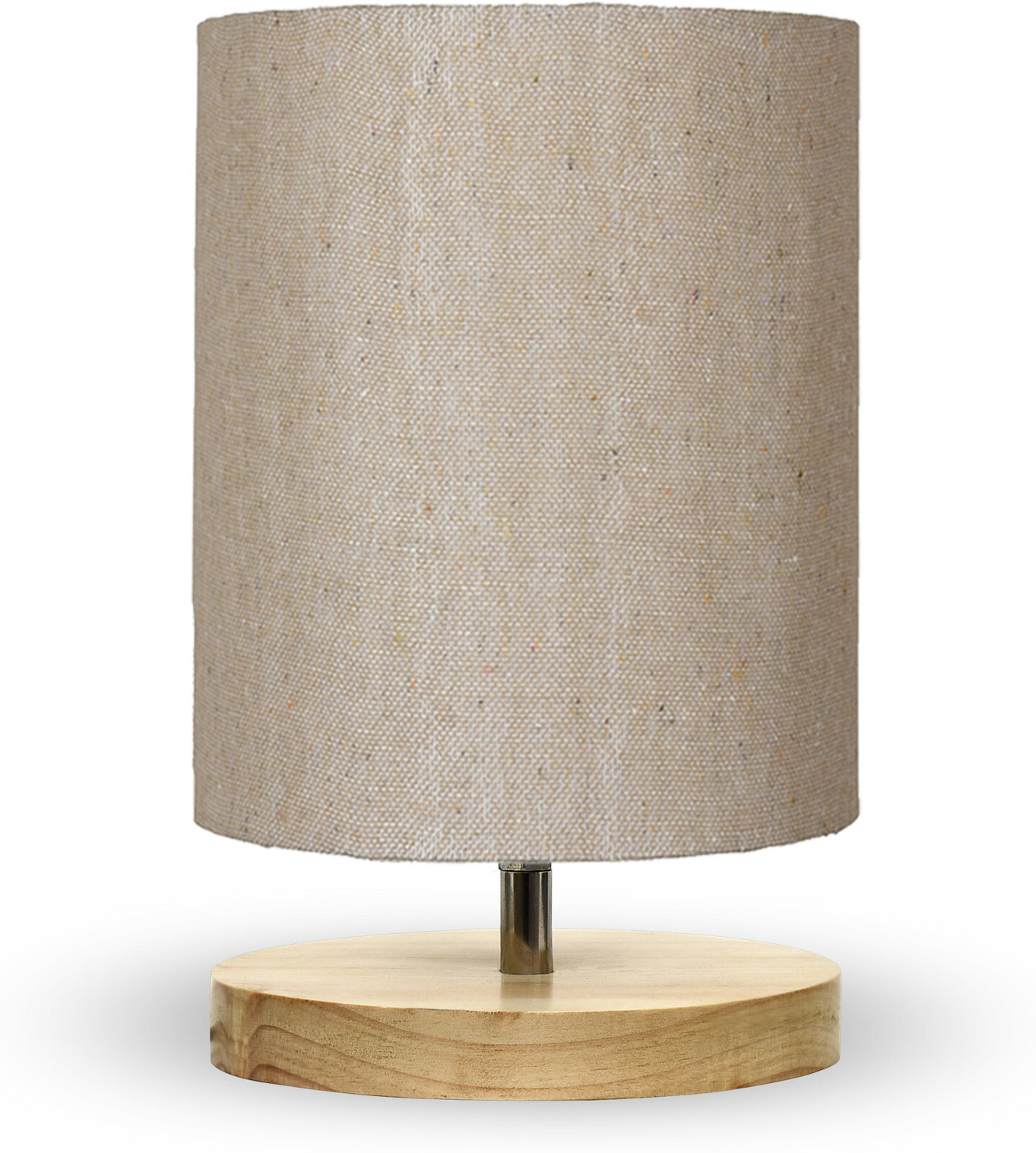 Image of Homesake Pine Wood Bedside Lamp, Linen Shade, Mini Nightstand Light, Jute Cylinder Table Lamp