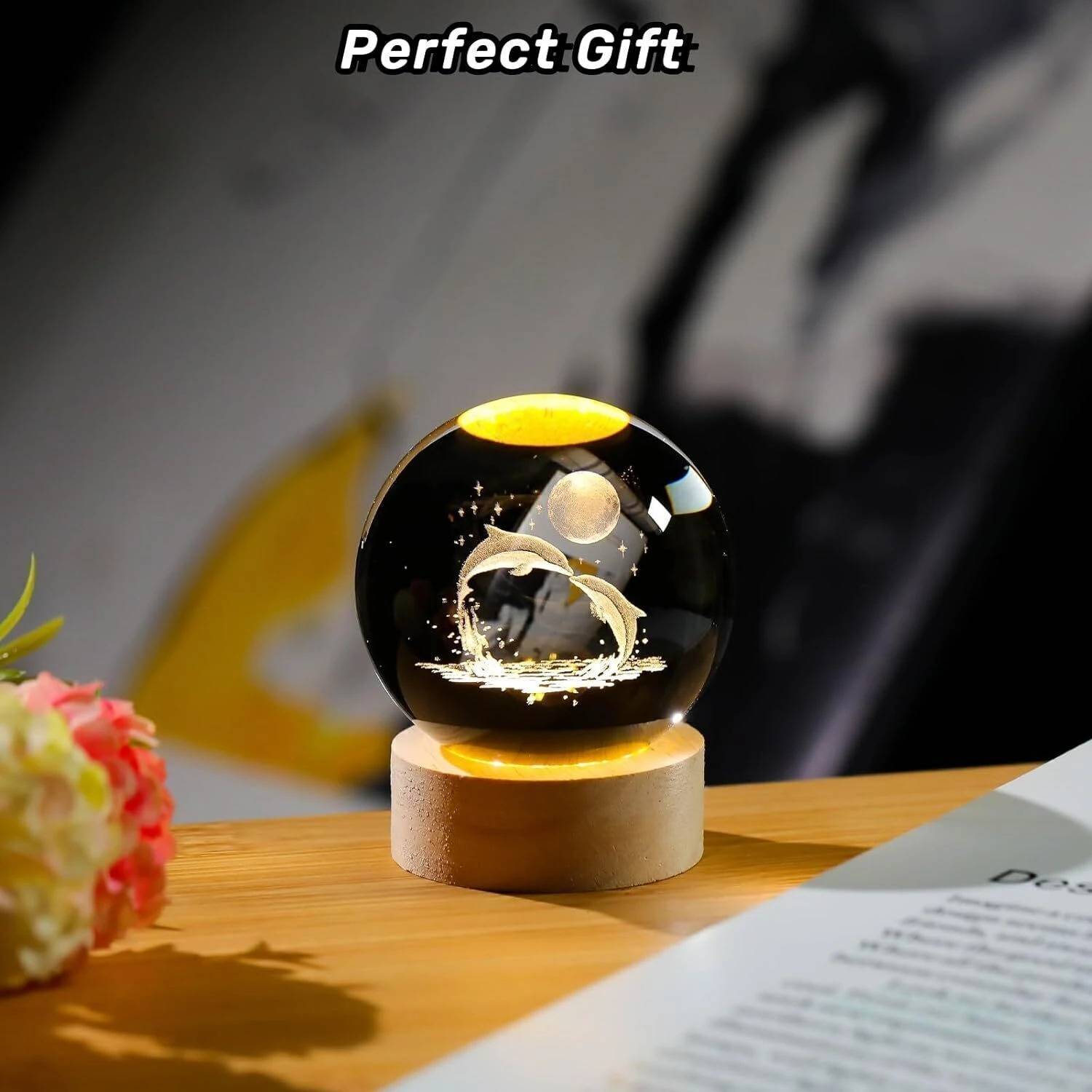 SHOPOGENIX 3D Dolphin Crystal Ball Light, Dolphin LED Night Light