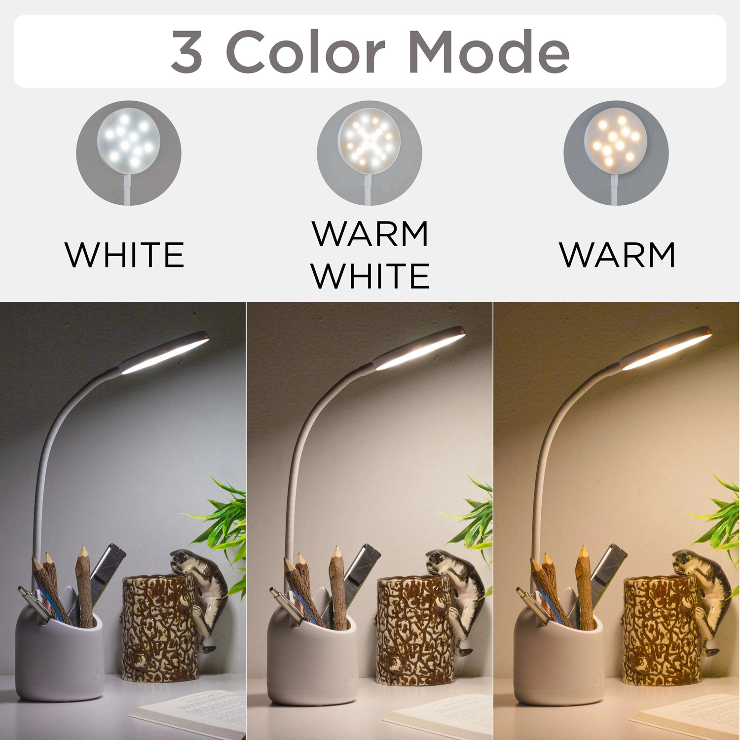 Image of WEIRD WOLF 3 Colour Mode Rechargeable, Flexible Gooseneck LED Study /Desk Table Lamp