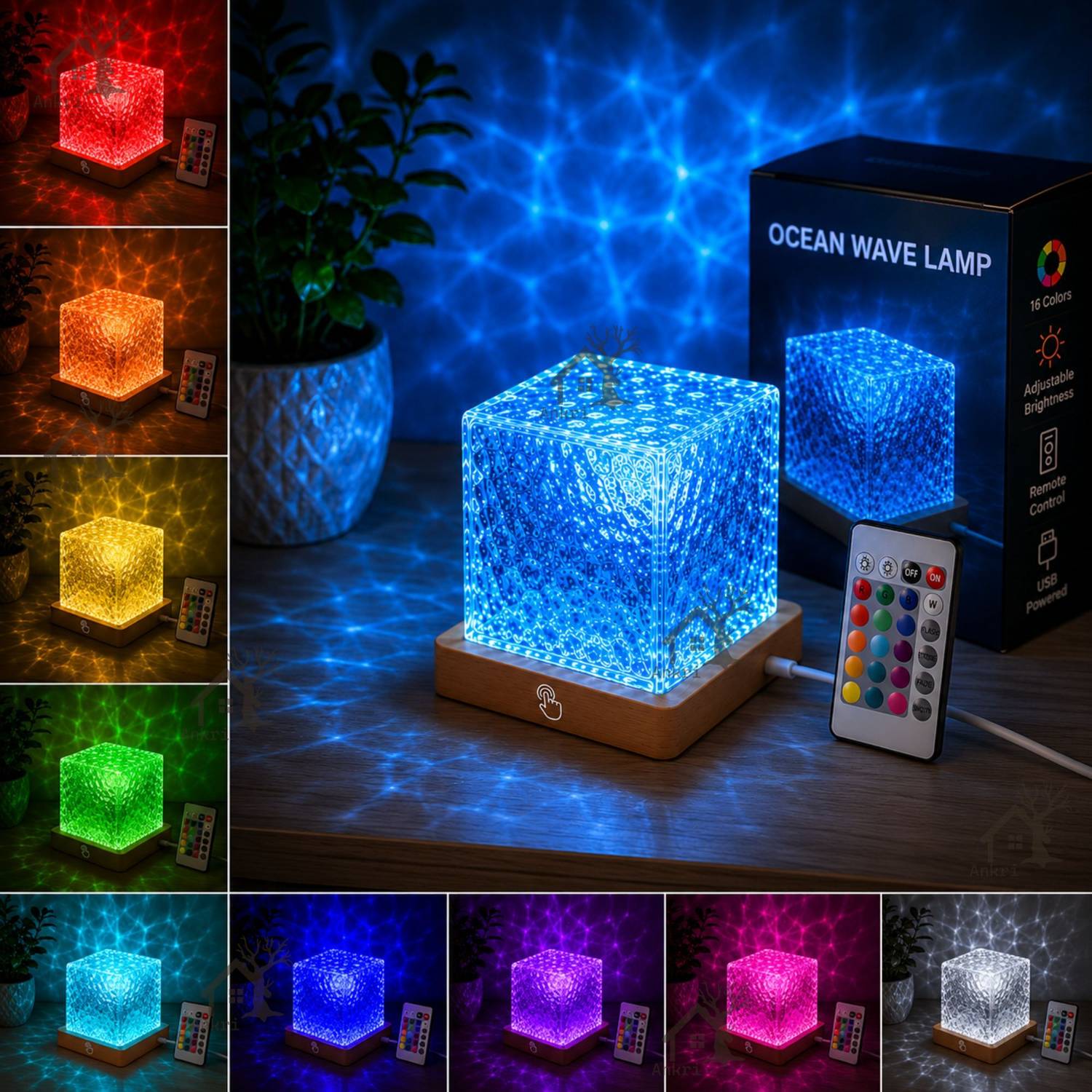 ANKRI 3D Ocean Wave Night Light Projector for Kids Bedroom, Romantic Water Wave Effect Night Lamp