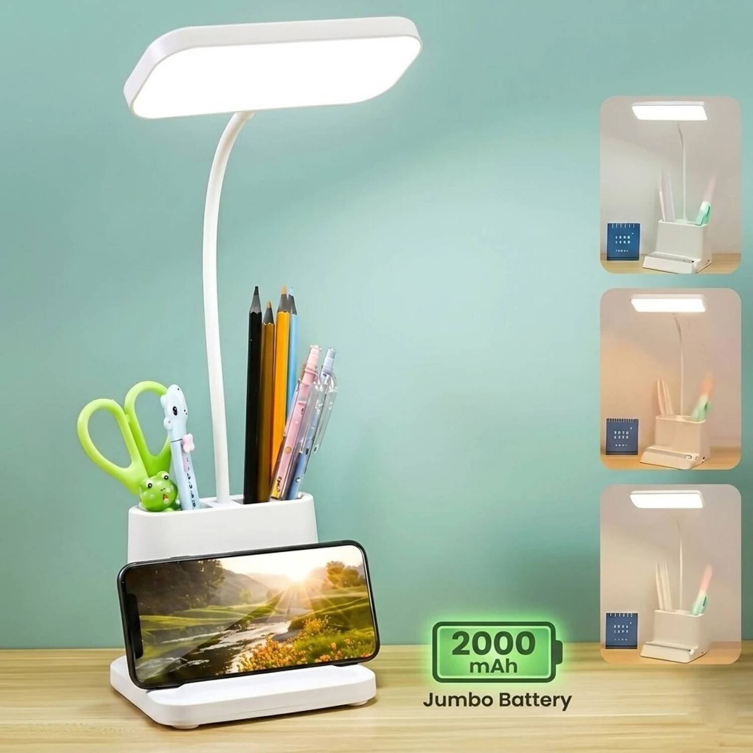 MPROW LED Study Lamp with Pen Holder & Phone Stand - Eye-Caring R
