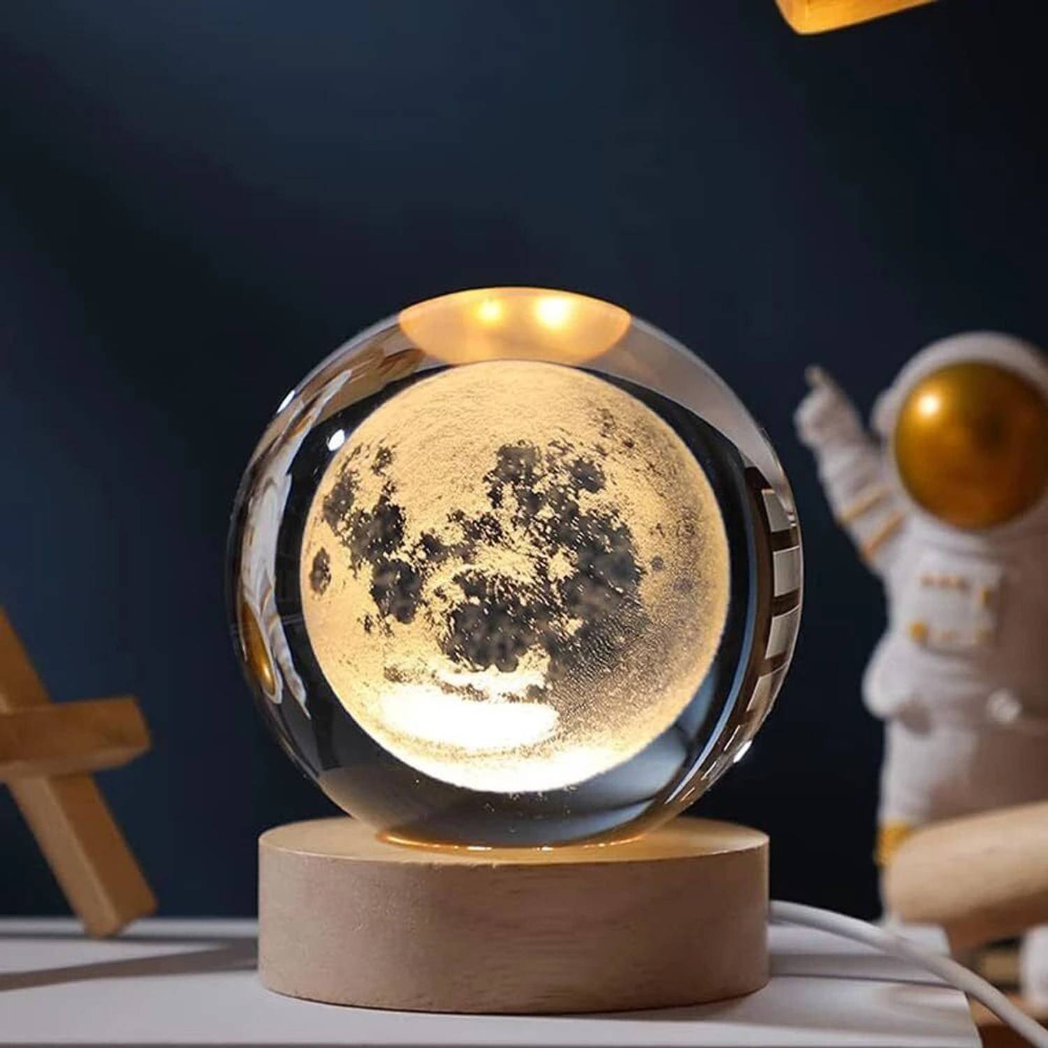 PESCA Celestial Ball Night Lamp - 3D Galaxy Crystal Moon Light, A