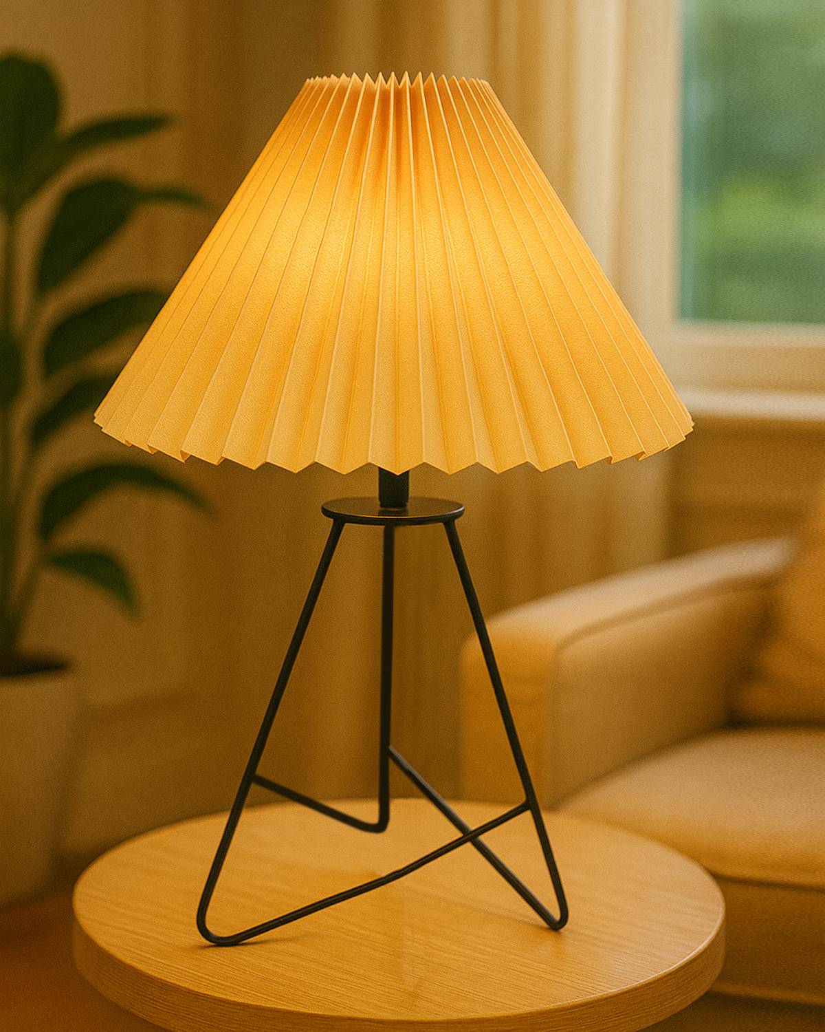 Glowhere Retro Wire Base Table Lamp, Pleated Hazelnut Shade for B