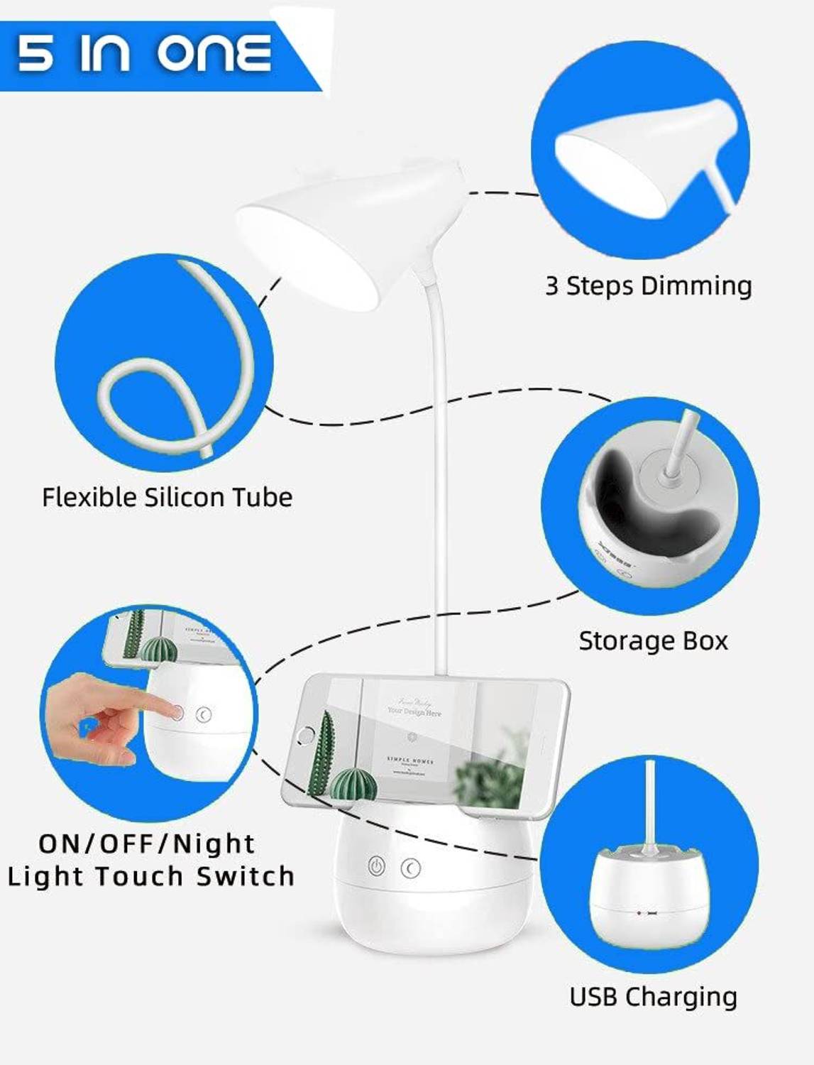 iDOLESHOP Desk Lamp with 3 Shades Touch Control - Image 2