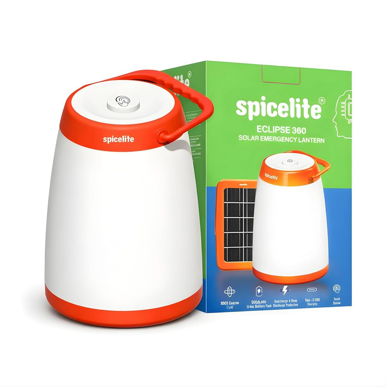 Image of SPICELITE Eclipse 360 8W Emergency Light with Solar Panel | Touch Switch | All Round Table Lamp
