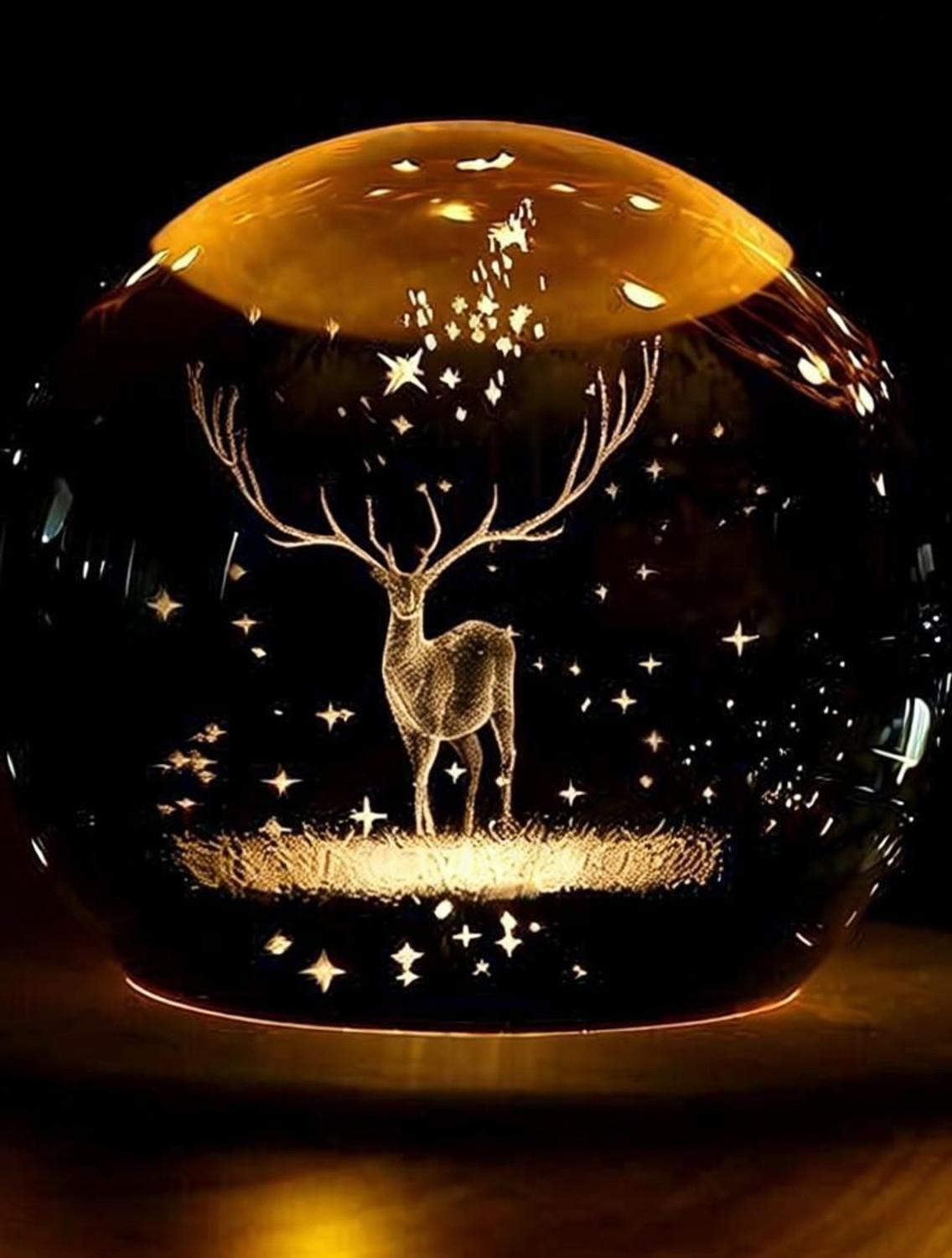 Image of ENTRYZONE 3D deer lamp creative crystal ball night light USB LED Wooden Home Office Night Lamp