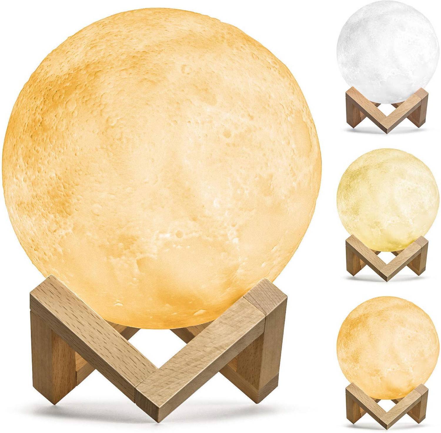 24x7eMall Upgraded Award Winning Moon Lamp Moon Light Touch Control Brightness 5.9 Inch 3D Printing Glowing Lunar Lamp Night Light with Stand USB Rechargeable Dimmable 3 Colours Table Lamp