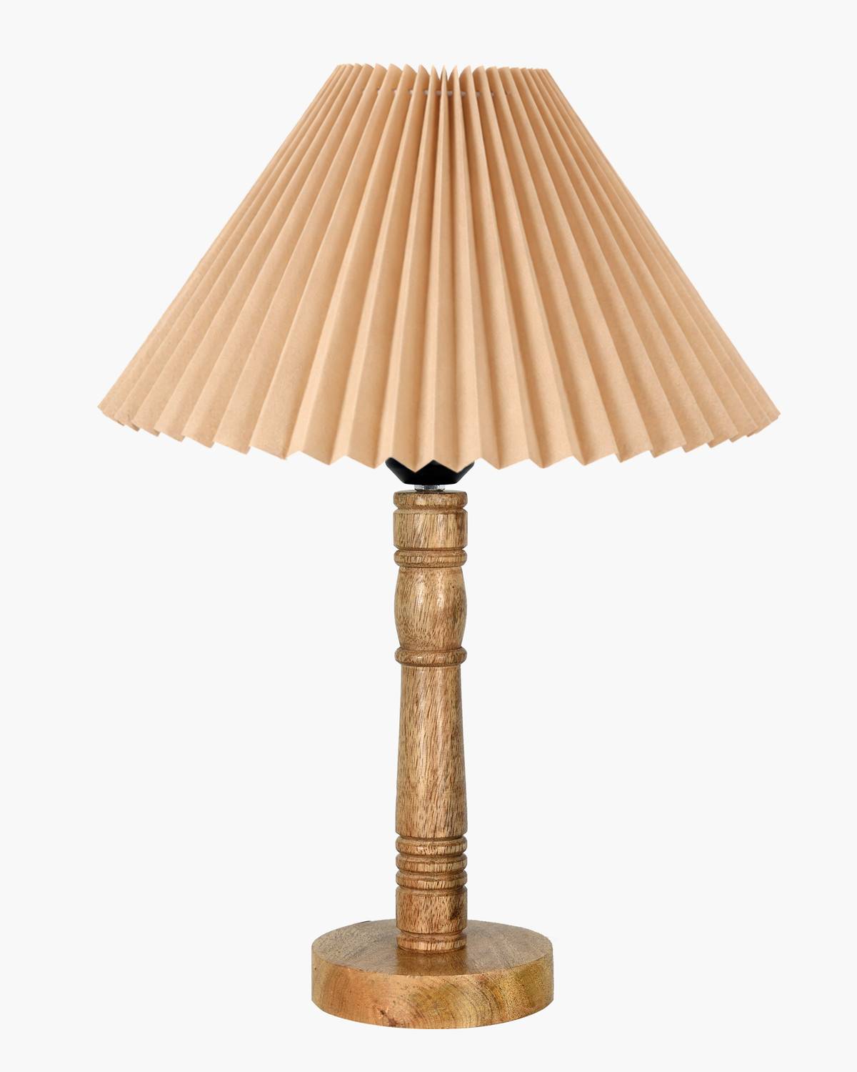 Glowhere Hand-Turned Wooden Stick Lamp with Beige Shade - Image 2