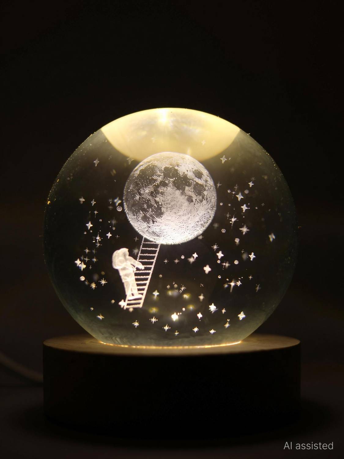 Aipom 3D Girl Climbing On Moon Crystal Ball Night Lamp