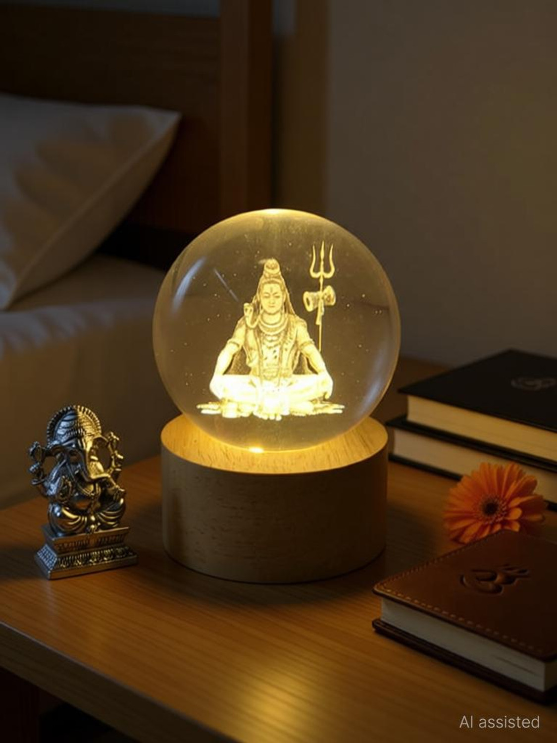 Image of Aipom 3D Crystal LED Shiv Ji Lamp on Tiger | Gift for Navratri, Diwali & Decoration Night Lamp