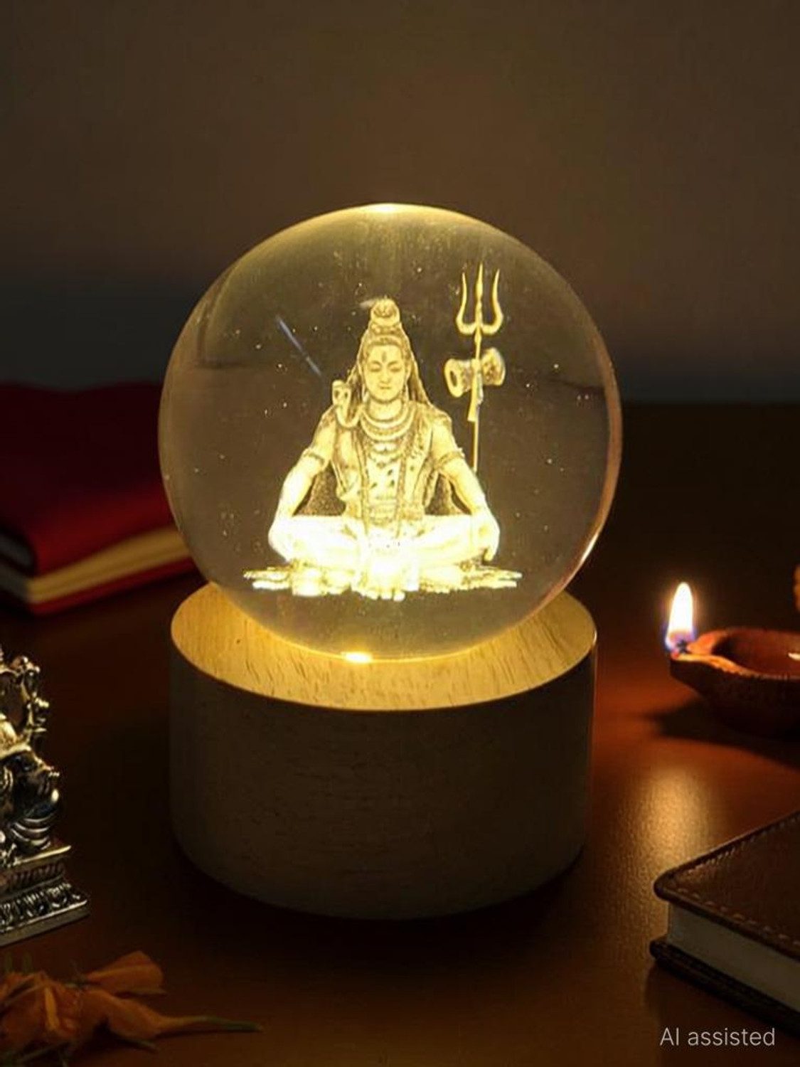 Image of Aipom 3D Crystal LED Shiv Ji Lamp on Tiger | Gift for Navratri, Diwali & Decoration Night Lamp