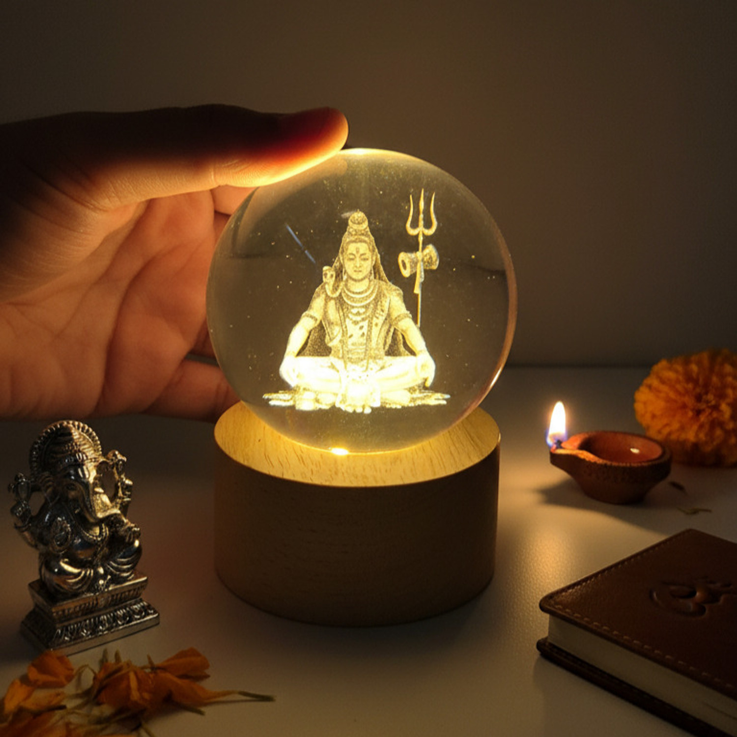Image of Aipom 3D Crystal LED Shiv Ji Lamp on Tiger | Gift for Navratri, Diwali & Decoration Night Lamp