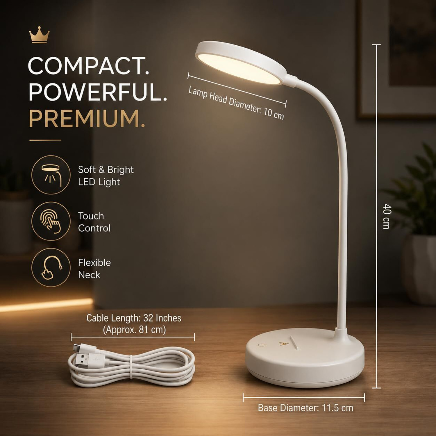 Image of ecoosoft Study Lamp Touch Sensor On-Off Desk Lamp USB Rechargeable 3 Light Modes Table Lamp