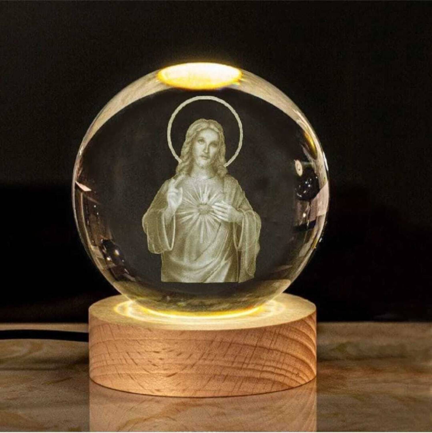 starStore 3D Engraved Sacred Heart of Jesus Crystal Ball USB Lamp