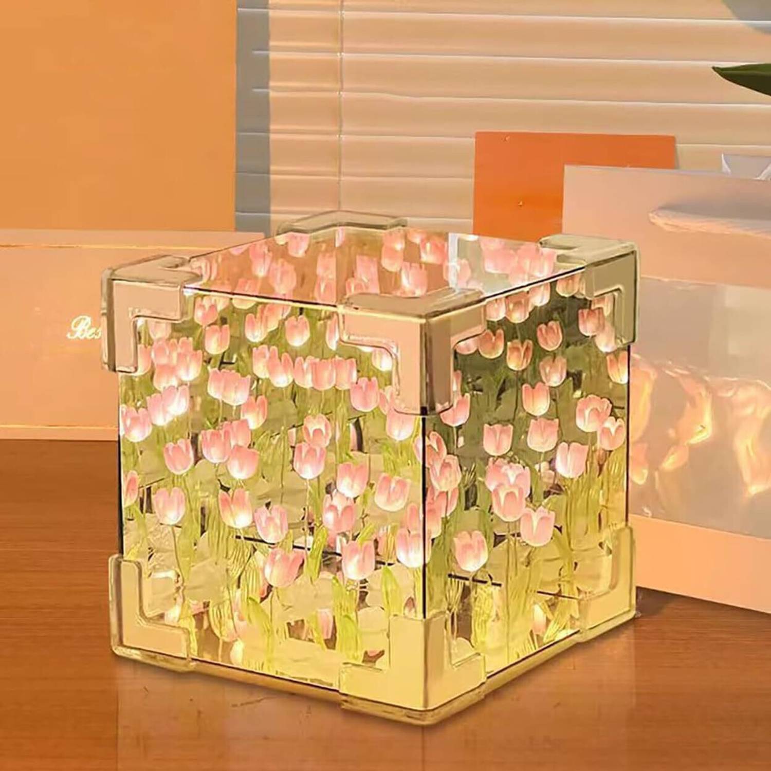 GAPVELU Cube Tulip Lamp, 2024 New Mirror Tulip Night Light, Tulip