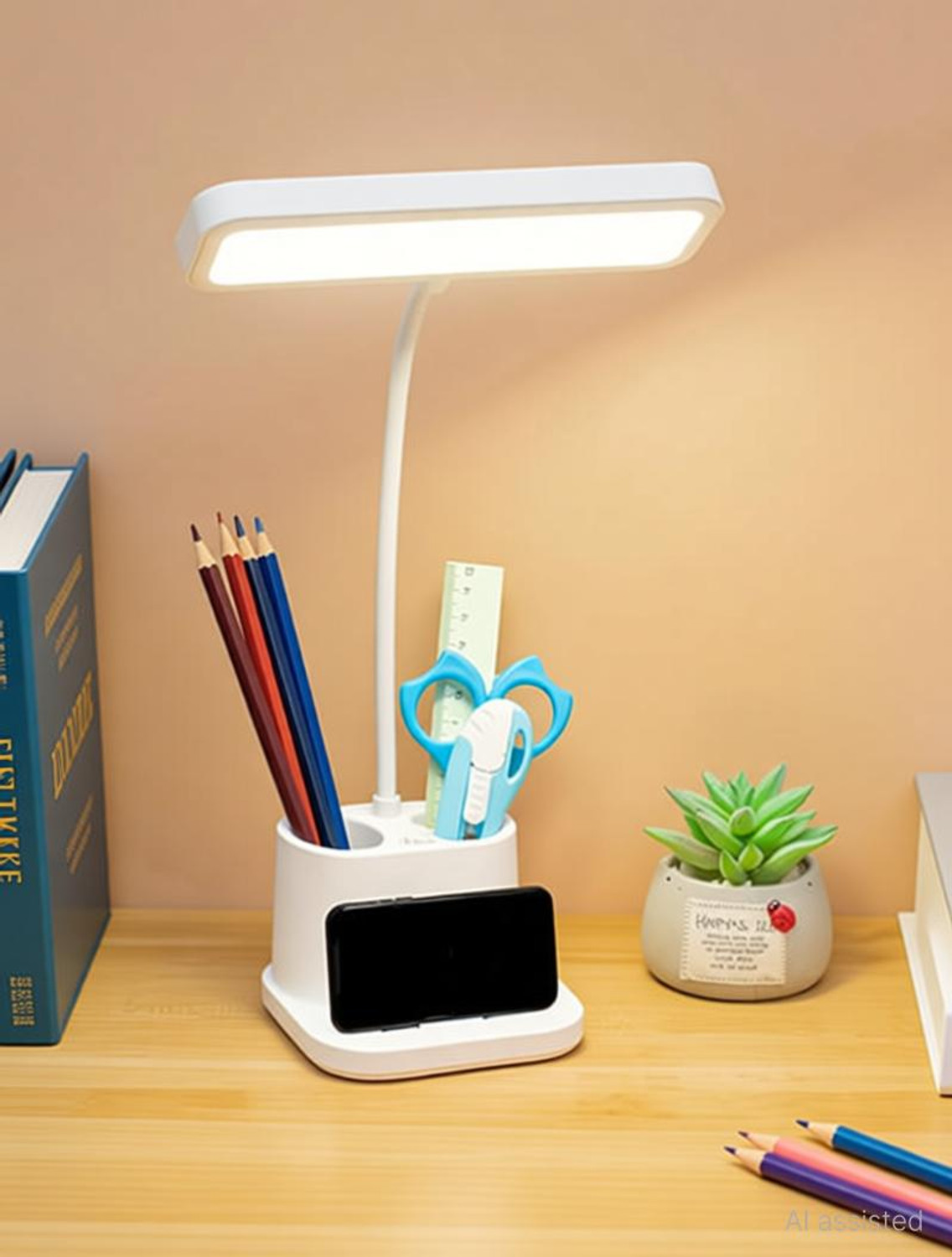 Image of FIRSTLIKE Powerful Rechargeable lamp with Pen Holder 3 Mode Lights Mobile Stand Desk Lamp Study Lamp