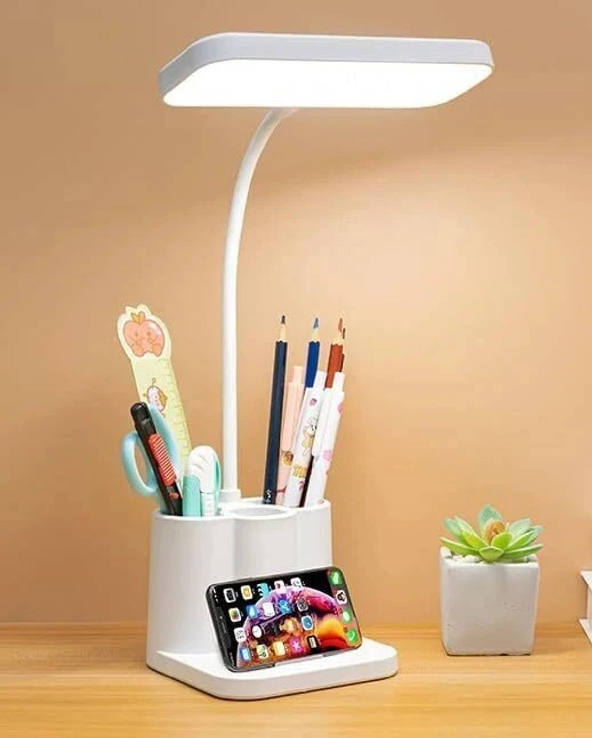 FOKRIM Rechargeable Table Lamp with Phone Holder for Study with 3