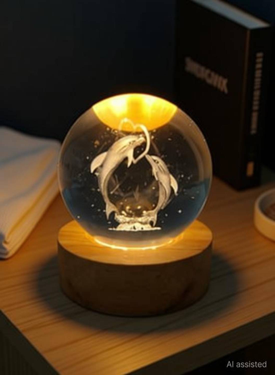 SHOPOGENIX 3D Heart Dolphins Ball Night Light,2.4 inch Glass Ball