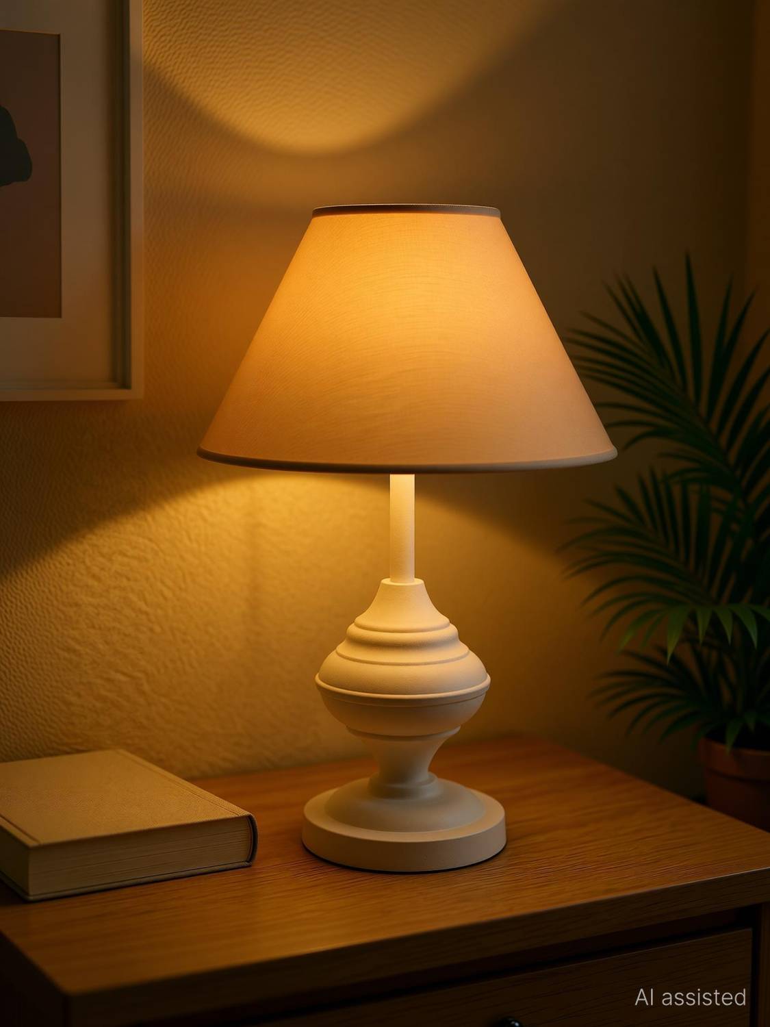 Glowhere Farmhouse Matte Table Lamp, Khadi Cone Fabric Shade for