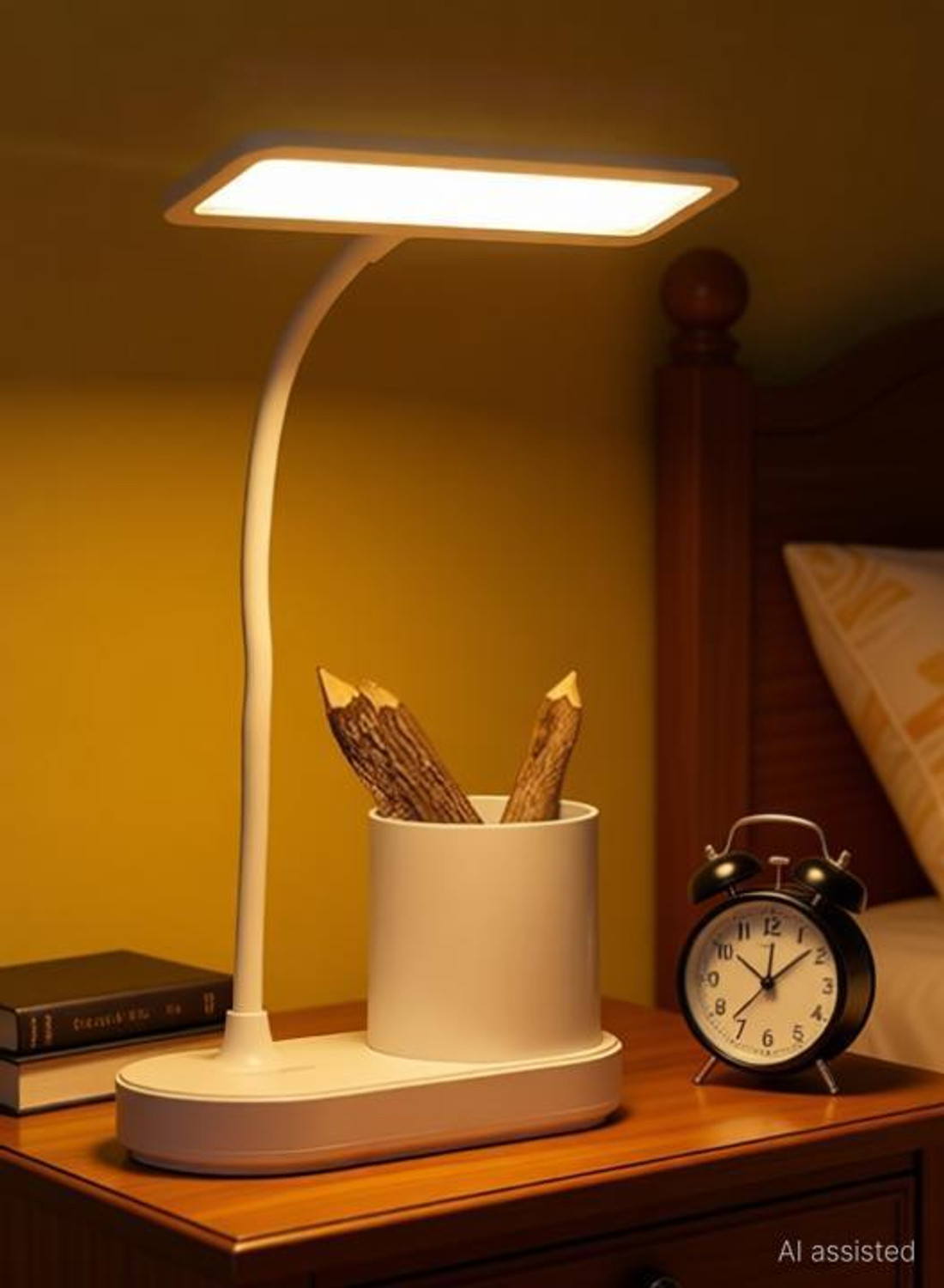 Image of satnammobiles Elegant LED Desk Lamp with Organizer Base - Warm Light for Study, Work & Decor Study Lamp