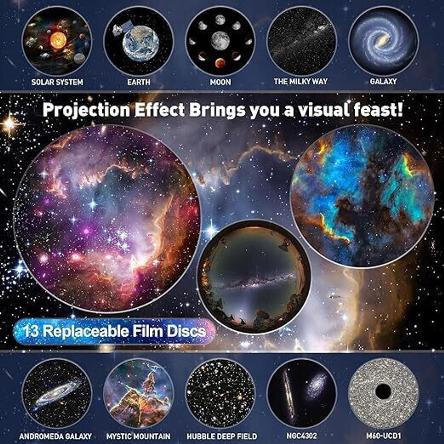 Image of SHOPOGENIX 3-in-1 Galaxy Star Night Projector with Moon, Nebula & Stars Night Lamp