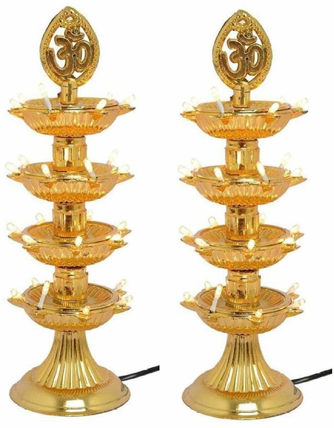 FYUGO 4 Layer Electric Gold LED Diya Plastic (Pack of 2) Table Di