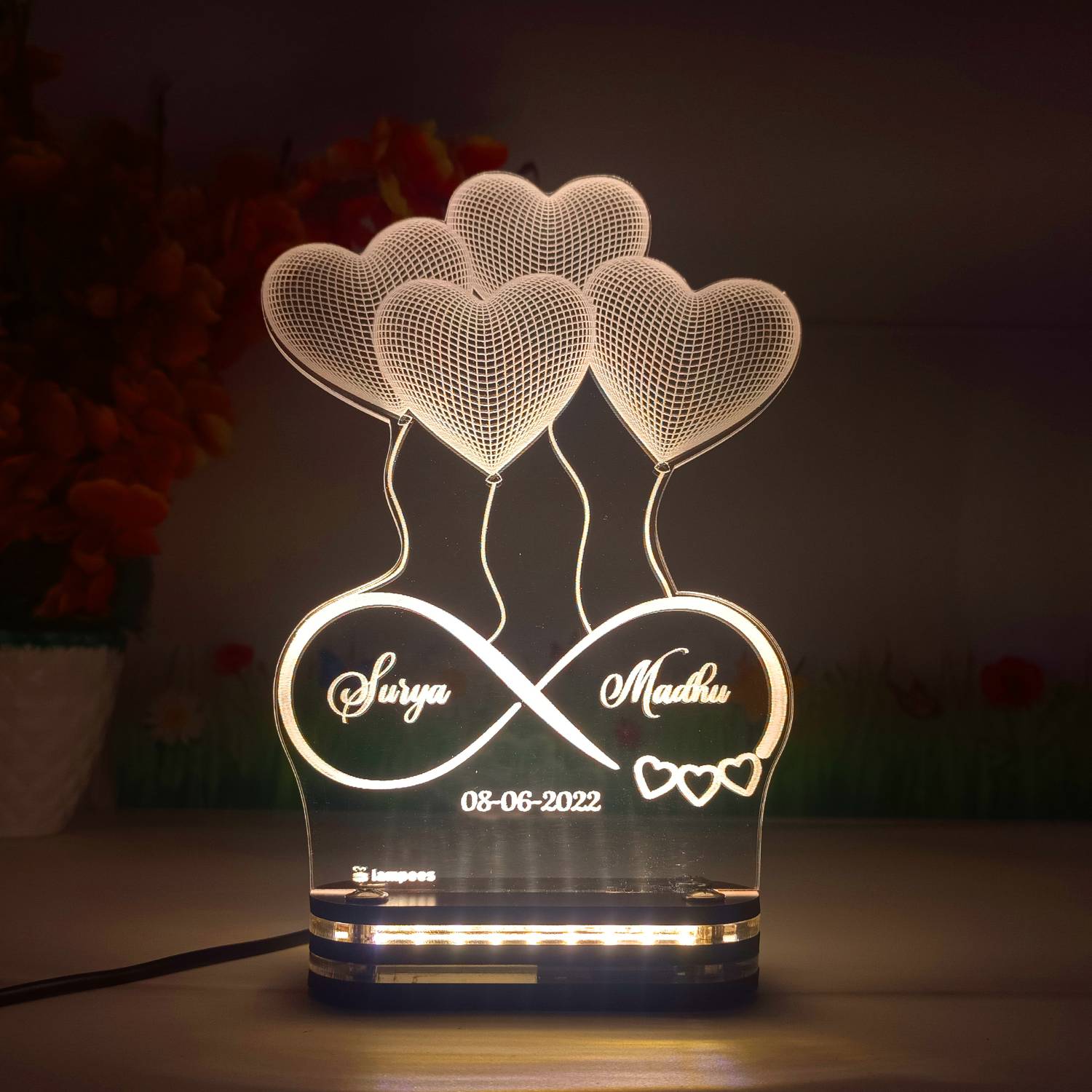 lampees 3D LED Table Lamp Heart Shape Customized Name Lamp for Co