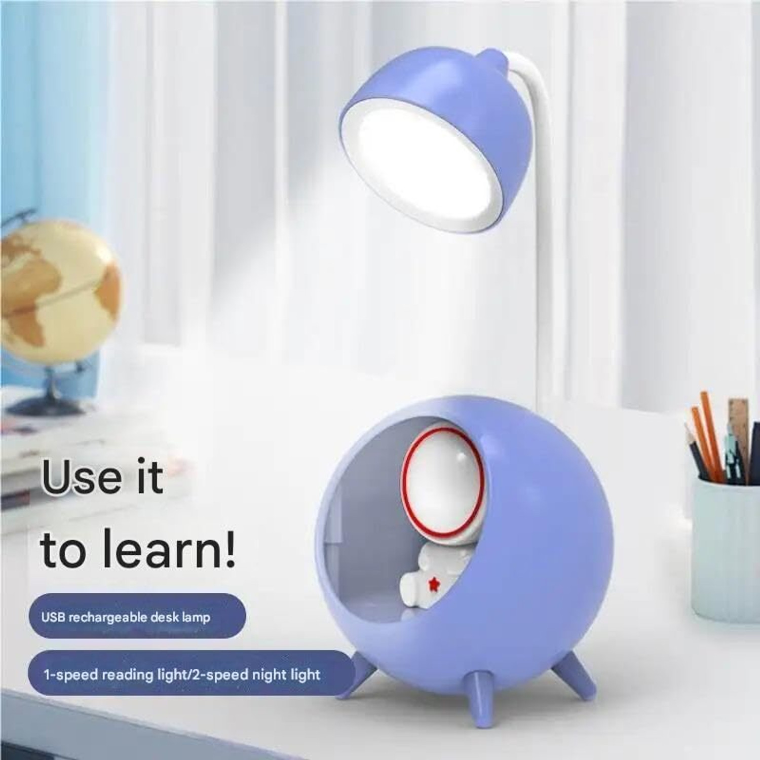 Image of StonSell Cute Astronaut LED Desk Lamp with Night Light, USB Rechargeable for Kids Study Lamp
